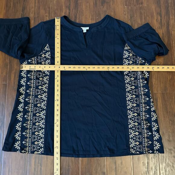 J.JILL PURE JILL Top Blouse Navy Blue Embroidered Cotton Boho NWT - Picture 9 of 9